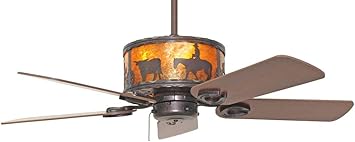 Western Style Old Forge Ceiling Fan 52 Blades With Amber Mica