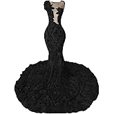 Engerla Women's Sequins Mermaid Evening Dress Applique Beads Prom Dress Celebrity Party Church Train Gown