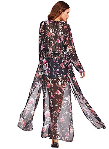 SOLYHUX Women's Casual Floral Chiffon Kimono Cardigan Blouse Beach Cover Up Multicolor S - Thumbnail 3