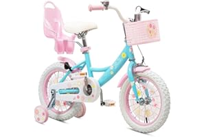 Bixike Girls Bike with Basket for Toddlers and Kids Aged 3-14 Years Old, 12 14 16 18 Inch with Training Wheels & Doll Seat, 20 Inch with Kickstand & Rear Rack, Princess Style Bicycle for Gift.