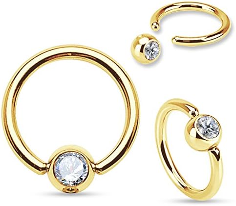 Captive Bead Ring With Press Fit Gem. Multiple Sizes and Colors Available! (Sold Individually) … (Clear, 16G, L:5/16", Ball:3mm)