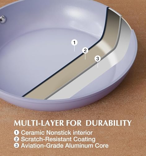 KOCH SYSTEME CS 26 cm Nonstick Frying Pan with Lid, 10 Inch Frying Pan with Ceramic Coating, Nonstick Skillet with Lid, Oven Safe, Induction Compatible, Dishwasher Safe, Gradient Purple