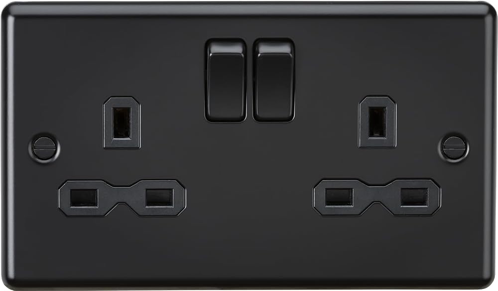 Knightsbridge 13A 2 Gang Double Pole Switched Socket Matt Black Rounded Edge