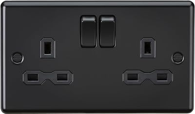 Knightsbridge 13A 2 Gang Double Pole Switched Socket Matt Black Rounded Edge