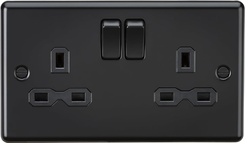 Knightsbridge 13A 2 Gang Double Pole Switched Socket Matt Black Rounded Edge