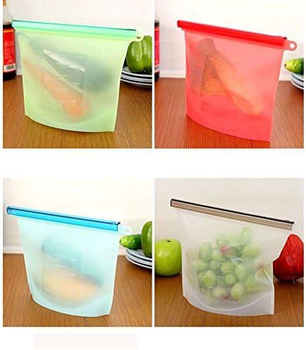 1L Silicone Food Storage Bags Set of 4- Reusable and Airtight Seal- Ruiwin Versatile Reusable Food Preservation Bag Container for Fruits Vegetables Meat and so on (Leakproof)