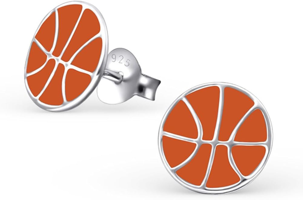 Girls Earrings, Basketball, Stering Silver 925 Post Studs