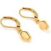 GEMSLOGY Natural Ethiopian Opal Coffin Earring, Bezel Dainty Simple Jewelry Gift for Her, Birthstone Energy Healing Stones