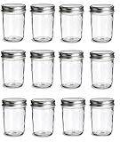 PremiumVials, 6 pcs, 8 oz, Mason Jars with Gold Lids for Jam, Honey, Wedding Favors, Shower Favors, Baby Foods, Canning, spices, Half Pint (6, 8 oz Mason Jar w/Gold Lids)