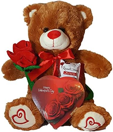 Valentine's Gift Set with Chocolate and Soft Plush Teddy Bear ("12 Cute and Cuddly Bear Gift Set)