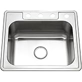 Houzer Glowtone 25 Inch Stainless Steel Topmount 4-Hole Single Bowl 8 Inch Deep Kitchen Sink - 2522-8BS4-1