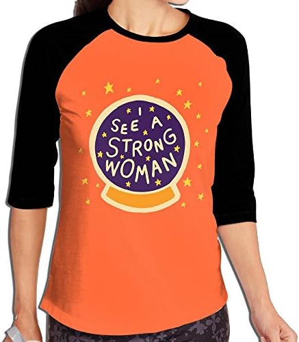 April Flower See A Strong Woman Women's Cotton Crew Neck 3/4-Sleeve Raglan Tee