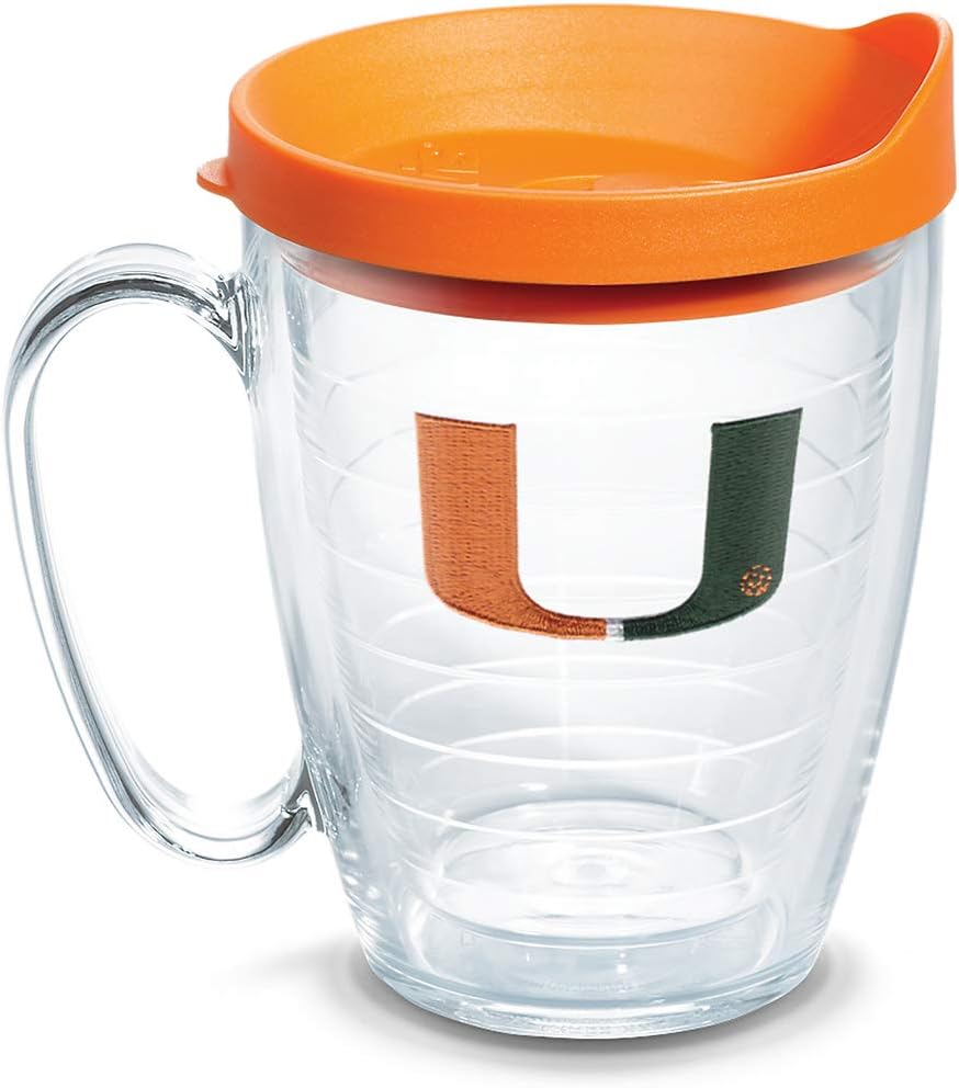Tervis 1056680 Miami Hurricanes Logo Tumbler with Emblem and Orange Lid 16oz Mug, Clear