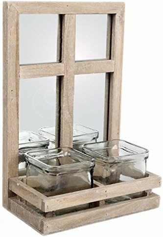 Annibells at Home Wooden Window Style Double Tea Light Candle Holder Mirror