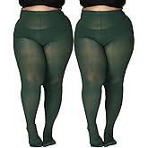 MERYLURE Plus Size Tights for Women Up To 6x, Semi Opaque Control Top Nylon Pantyhose, High Waist Solid Stockings