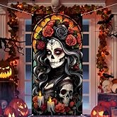 Rvsticty Day of The Dead Door Cover,Ofrenda Decorations for Home Decor | Packing List:1 Pc Door Cover; Size:71 X 35 Inch; Material:100% Polyester; Perfect for Hanging on Your House,Front Porch,door;