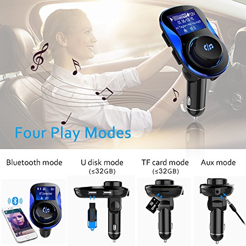 Bluetooth FM Transmitter, Comsoon [180°Rotation] Wireless Radio Adapter Car Kit with 5V/2.1A & 1A Smart IC Dual USB Car Charger, 1.40 Inch LCD Display, TF Card Slot, U Disk, AUX Input/Output (Black) - Thumbnail 4