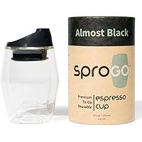SPROGO, To-Go Espresso Cup (Almost Black) Espresso Travel Mug, 4 oz Tumbler, Double Glass Wall, Small Cortado Glasses Size, T