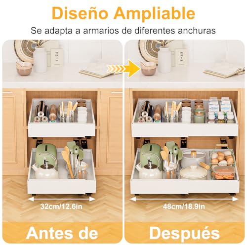 Gaethra Cajón Telescópico 2 piezas Cajones Extraibles Para Cocina Bandeja Armario Cocina Cajón Deslizante Para Alacena Cajón de Cocina Extensible Desplegable Organizador de Cajones(52-32 x 42 x 7cm)