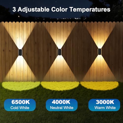 Outdoor Solar Wall Lights, 3 Colour Temperatures Outdoor Solar Lights IP65 Waterproof Outdoor Solar Lamps 1200 mAH Battery for Patio, Porch, Pool, Balcony Decoration (8 Pieces)