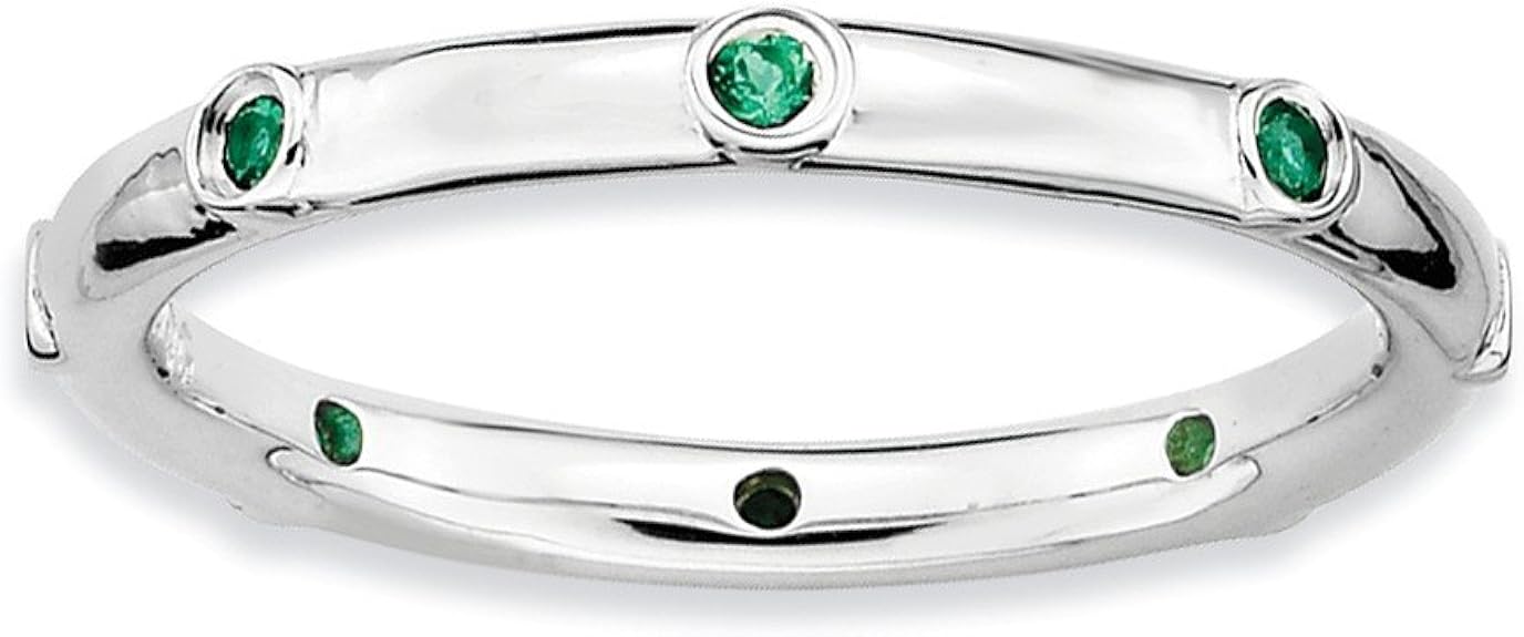 Size 9 Lab Created Emerald 2.25mm Studded Band Sterling Silver