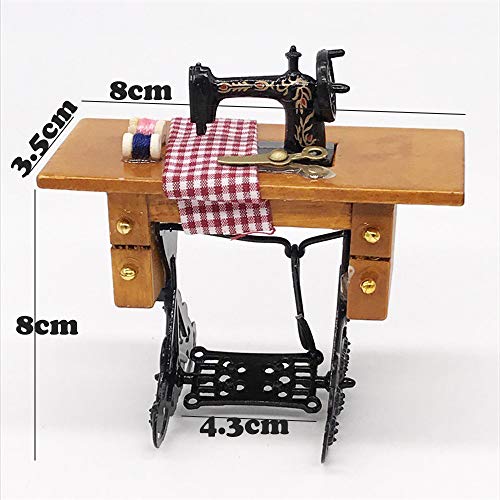 Kasien Dollhouse Accessory Mini Sewing Machine, Mini Sewing Machine with Thread For Wooden 1/12 Dollhouse Miniature Furniture