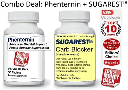 Diet Combo Deal: Phenternin &amp; SUGAREST-ir Top Appetite Suppressant &amp; Carb Blocker Weight Loss DietPills Max Strength Lose Weight Supplement USA for Women &amp; Men
