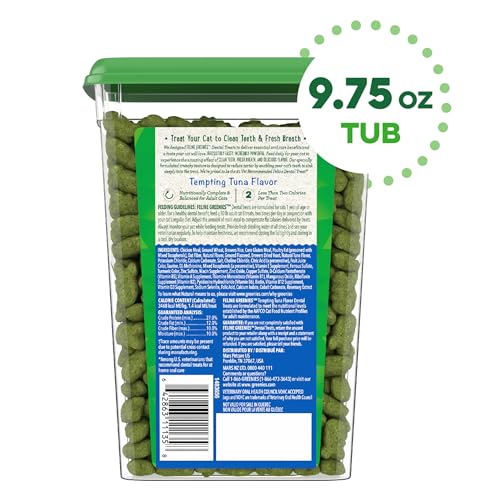 GREENIES CAT TREATS, VETERINARIAN-RECOMMENDED ADULT NATURAL DENTAL CAT TREATS, TEMPTING TUNA FLAVOR, 9.75 OZ. TUB