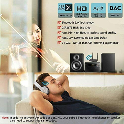 Bluetooth 5.0 Transmitter Receiver,3-in-1 Wireless Bluetooth Audio Adapter with NFC Function,aptX HD & aptX LL(Low Latency),262ft Extra Long Range,Double Pairing Simultaneously,for TV,PC,Car Music