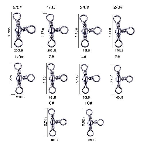 Agepoch Three Way Cross-Line Barrel Swivel 3 Way T-Turn Crossline Connector Fishing Line Rolling Snap Triple Solid Ball Bearing Accessories Tackle (4#-0.98''-70LB-60pcs)