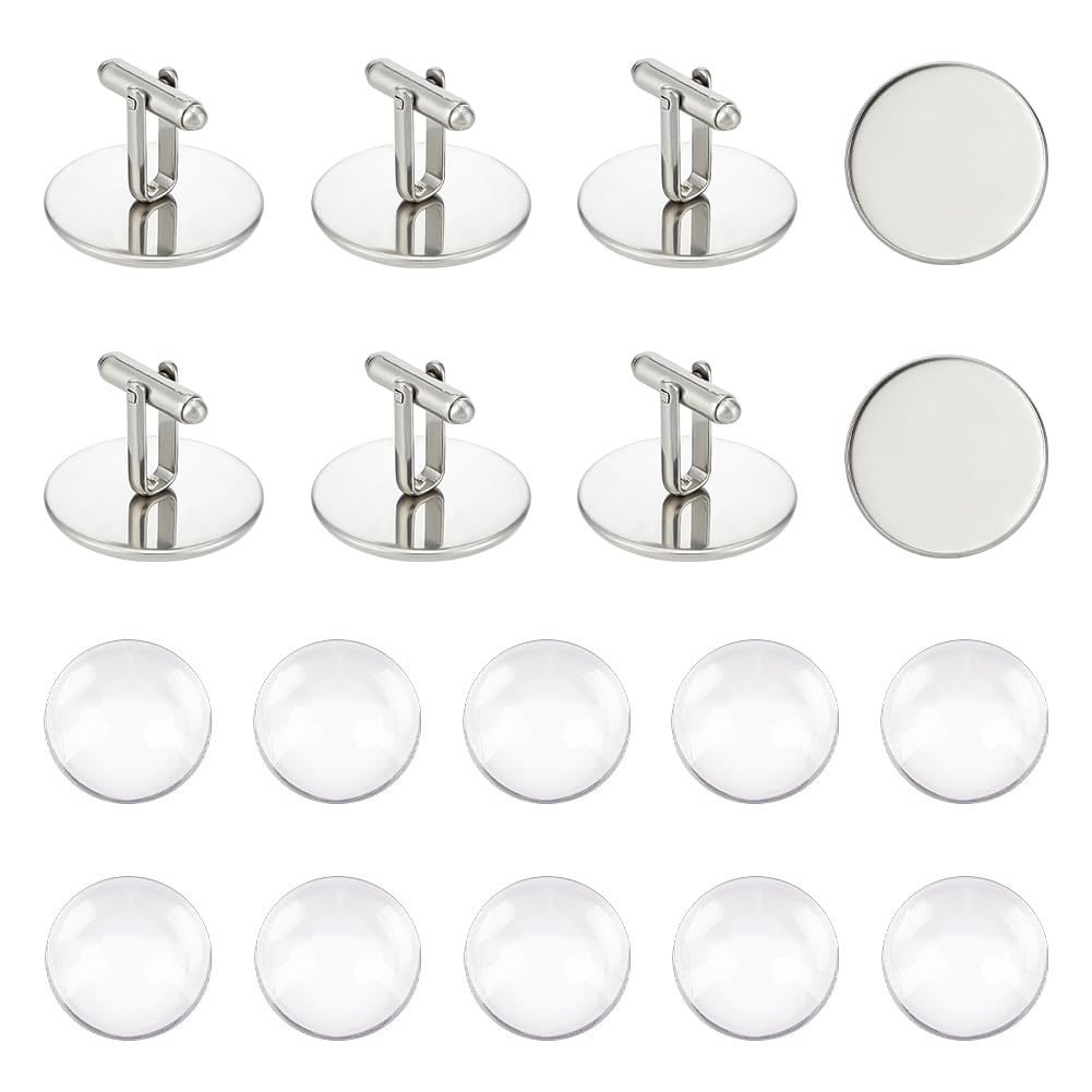 UNICRAFTALE about 10 Sets 25mm Blank Dome Cufflinks Making Kit 304 Stainless Steel Cuff Button Round Cabochons Tray Bezel Cufflink Blanks for Apparel Accessories Clothes Buttons Making