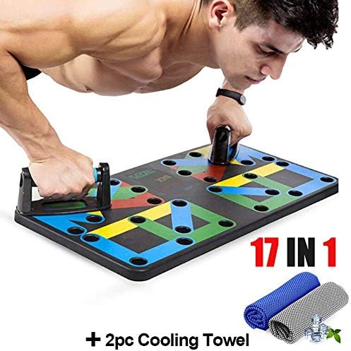 Magneticspace Push Up Board,9 in 1 Push Up Rack Board System Fitness Workout Train Gym Exercise Stands with 2Pcs Cooling Towel
