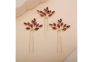 Teyglen 3pcs Bridal Crystal Hair Pins Rhinestones Hair Pieces Simple Crystal Wedding Hair Accessories Handmade Hair Pins for Women Bride Girls (Wine red)