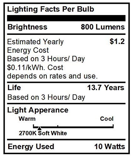 Led Light Bulbs 10 Watt [60 Watt Equivalent], A19 - E26 Dimmable, 2700K Soft White, 800 Lumens, Medium Screw Base, Energy Star, UL Listed by Mastery Mart (Pack of 4) - Thumbnail 2