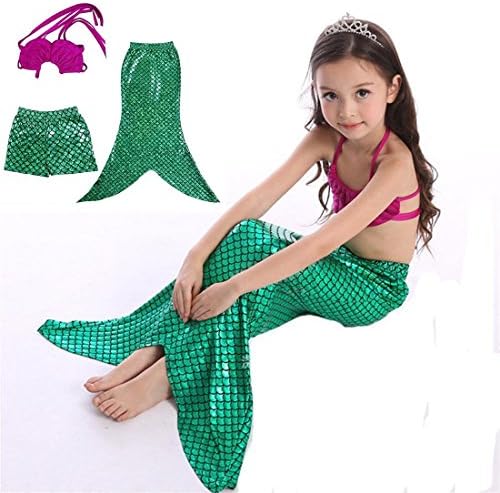 UP LURE Little Girls 3 Pcs Princess Mermaid Tail Swimmable Bikini Set (X-Large)