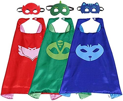 ADCFZ Superhero Masks Costumes For Kids Set of 3 set Catboy Owlette Gekko Mask with Cape MF