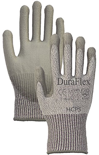 Duraflex Cut Resistant Level 5 Protection High Performance Knitted Glove Foam PU Coated Palm and Finger Tips (XS/6)