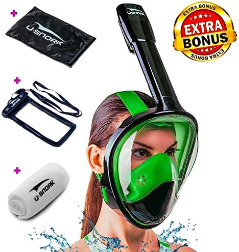 Full Face Snorkel Mask for Kids and Adults - Anti-Fog and Anti-Leak Easybreath Snorkeling Gear - Dive Scuba Mask with 180 Panoramic View and 4 Bonus Items as Snorkel Set