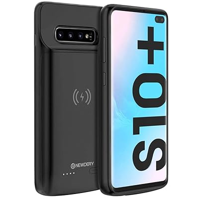 NEWDERY Upgraded Samsung Galaxy S10 Plus Battery Case Qi Wireless Charging Compatible, 5000mAh Slim Rechargeable Portable External Charger Case Compatible for Samsung Galaxy S10+ (6.4 Inches Black)