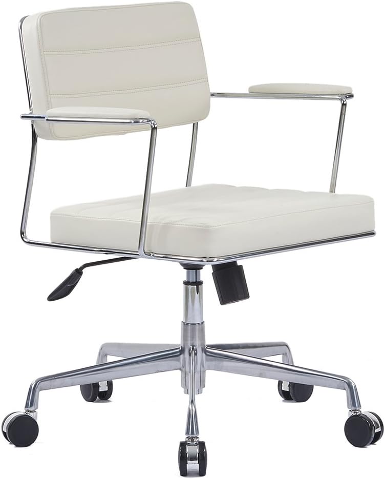 Clearance - LSCING Recliner Mid-Back Upholstered Leather Swivel Multi-Function Task Chair, Beige