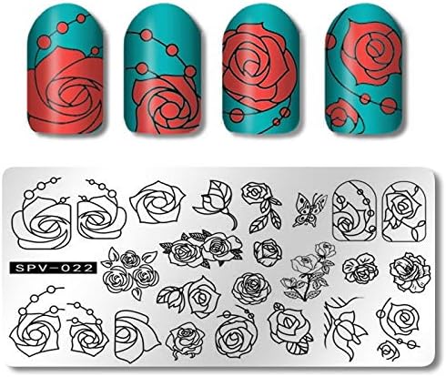 Plate Stamp - Series Nail Stamping Plates Rectangle Rose Flower Leaf Image Stencil Manicure Nail Art Template