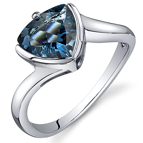 Peora London Blue Topaz Solitaire Ring Sterling Silver Trillion 2.00 Carats Size 7