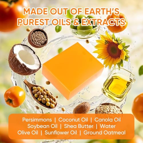 GPP Persimmon Soap Bar for Body Odor Control – 3 PCS Natural Body Wash Soap for for Old People Smell Eliminating Body Odor, Purifying Deodorizing Odor Eliminator for Women & Men, 3.53oz/pe