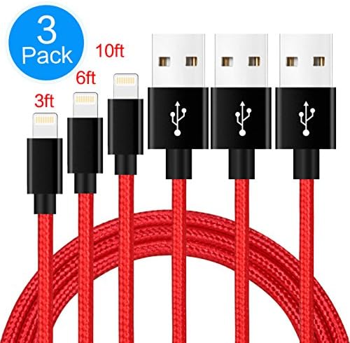 iPhone Charger Lightning Cable - 3.3ft iPhone Cord for iPhone X, 8, 8 Plus, 7, 7 Plus, 6s, 6s Plus, 6, 6 Plus, SE, 5s, 5c, 5, iPad mini, iPad Air, iPad Pro, iPod - Red