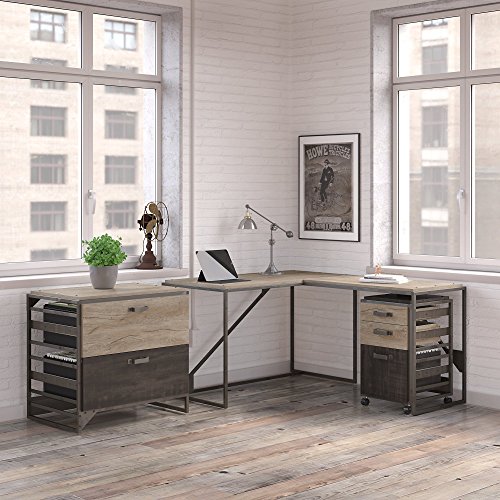 Bush Furniture Refinery 50W L Shaped Industrial Desk with 37W Return