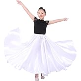 Girls Satin Full Circle Long Dance Skirt Ankle Length Shiny Satin Swing Skirt for Girls 8-12 Years Belly Dance Long Skirt
