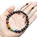BESKIT Men Women 8mm Lava Rock 7 Chakras Beads Bracelet Braided Rope Gemstones Yoga Bracelet Bangle (2 Pcs Lava Chakra)