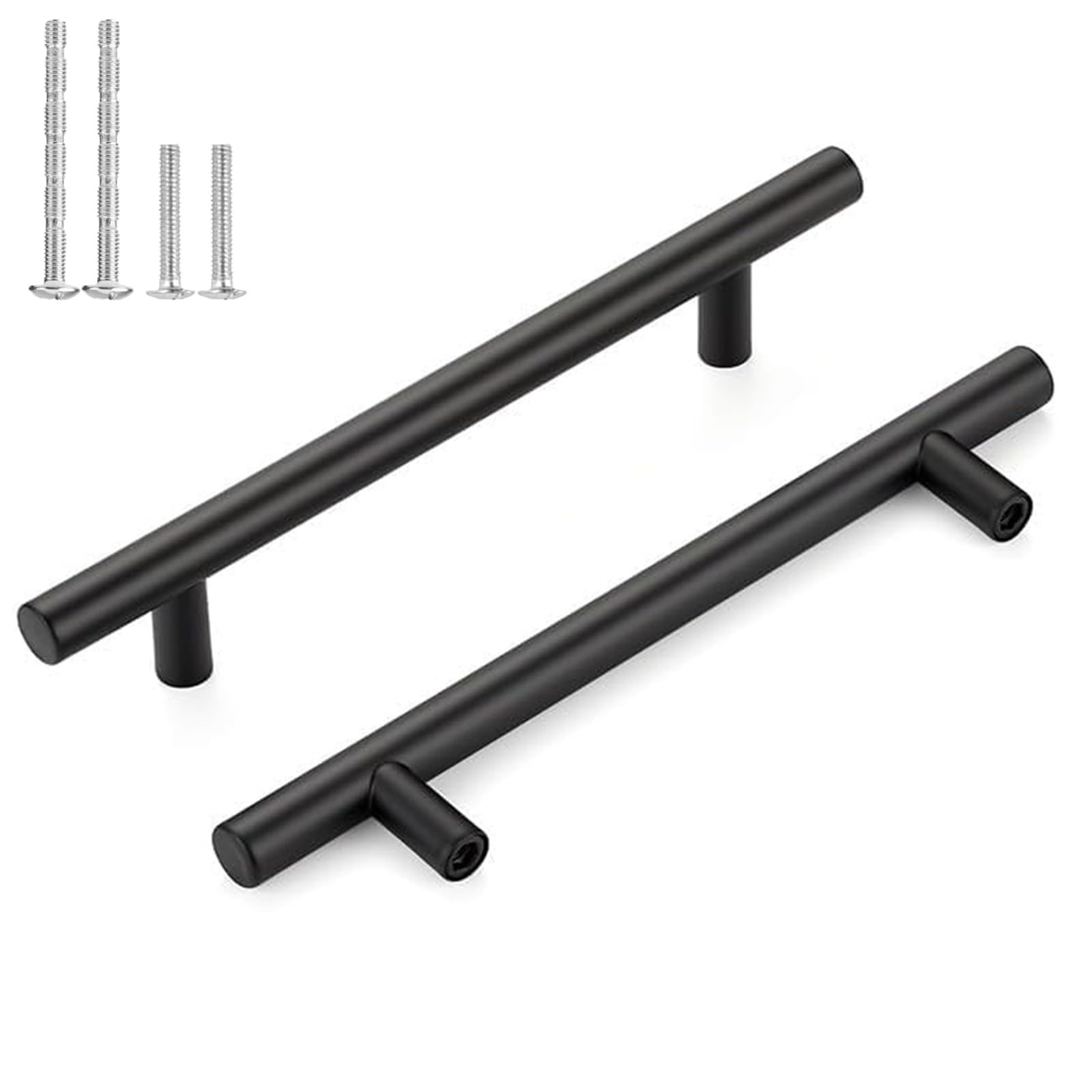 ENLACE Cabinet Handles, Pack of 2 Kitchen Cabinet Handles, Stainless Steel Long Handles, Black, Hole Spacing 128 mm, Total Length 200 mm, Silver T Furniture Handles for Drawer, Cabinet, Kitchen