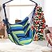 Finehter Hanging Rope Hammock with Pillow Set|Hanging Chair Swing seat for Indoor Outdoor Use|265 lbs Weight Capacity,Blue & Green Stripe,No Fade