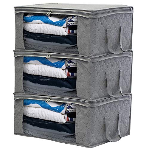 Woffit Foldable Storage Bag Organizers, Large Clear Window & Carry Handles, Great for Clothes, Blankets, Towels, Winter & Summer Clothing, Closets, Bedrooms, Under Bed & More (Large) - Thumbnail 6